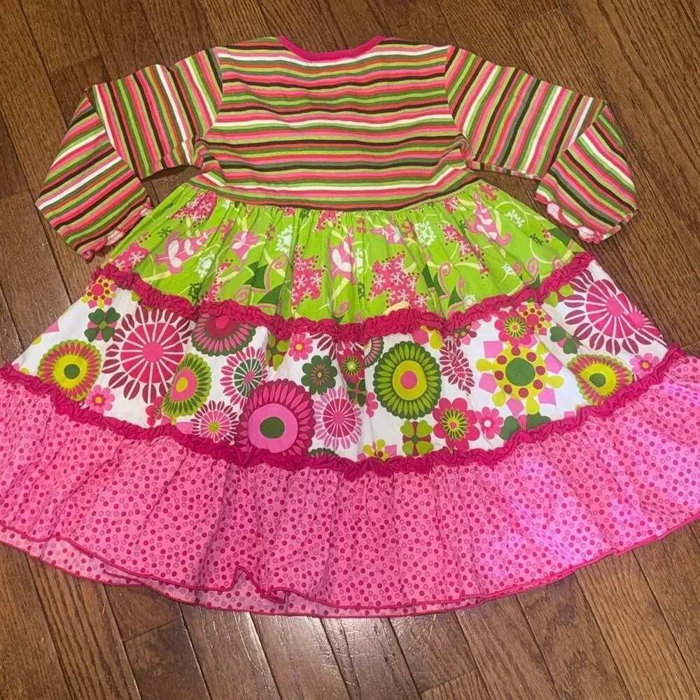 Sage & Lilly Girls Tiered Ruffle Dress Size 3T Pink Green Floral Boutique
